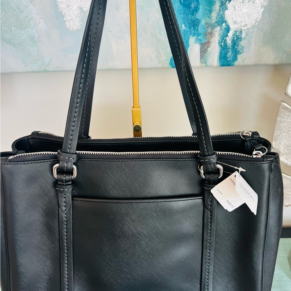 Coach Peyton Leather Jordan Double Zip Carryall Shoulder Bag Black NWT - Picture 8 of 10